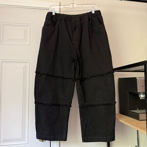 ROUCHA black denim wide barrel leg pants